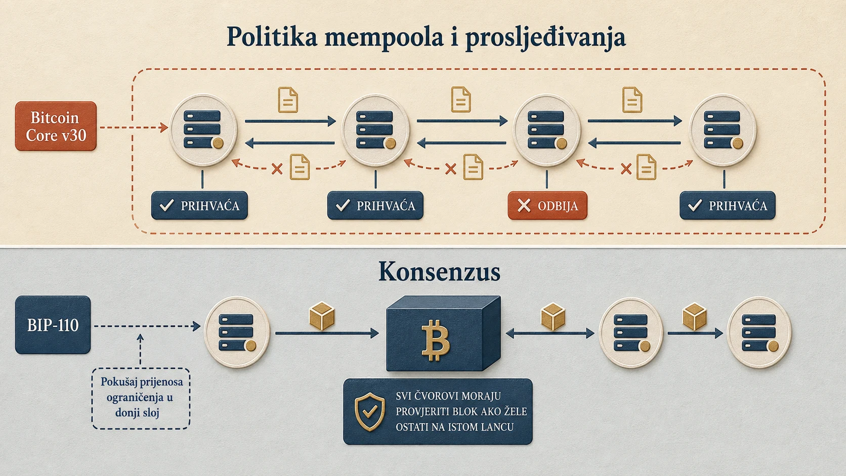 Razlika između politike mempoola i prosljeđivanja te konsenzusnih pravila