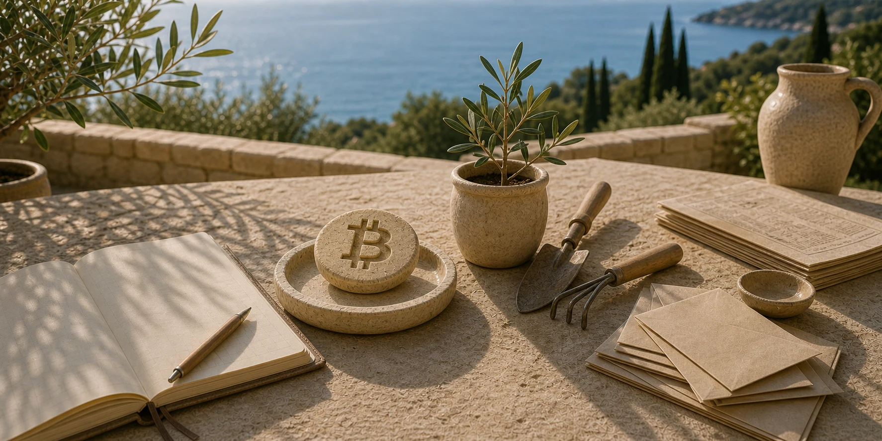 Mediteranska kamena scena podijeljena na Bitcoin, produktivnu imovinu i likvidni novac